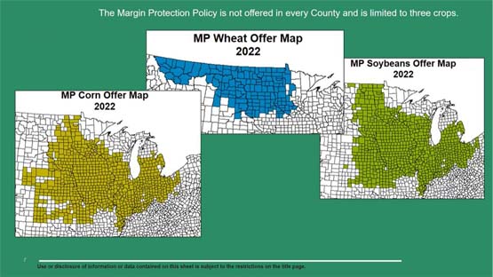 A map of Minnesota, North Dakota & Wisconsin where Margin Protection coverage is available 